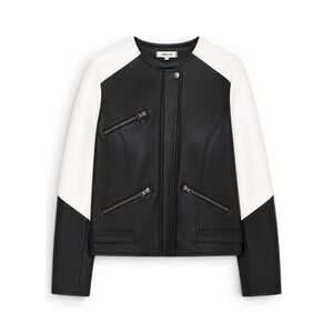 Jakett etc. Leather Moto Jacket Women L Colorblock Biker Streetwear 586J384